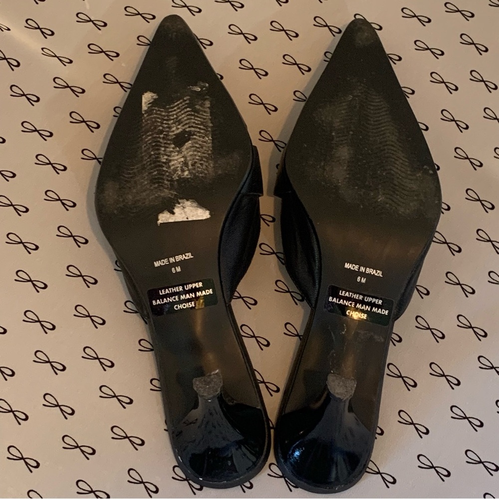 Pazzo Black Leather Kitten Heel Mules - Picture 9 of 11
